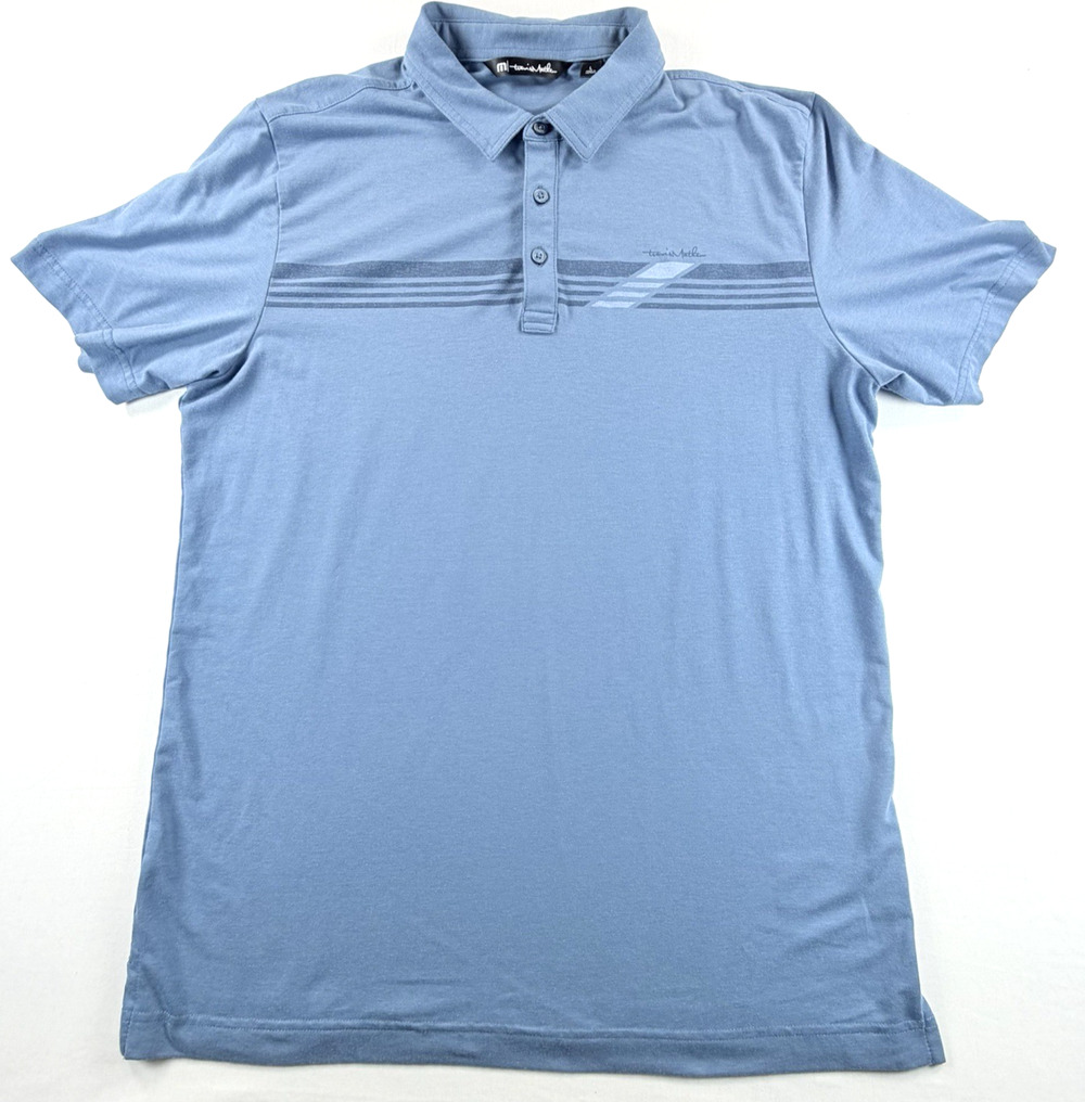TravisMathew Men's Short Sleeve Polo Shirt Blue Striped Size Large
